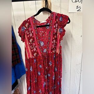 Floral Red Dress Salsa dress with Ruffle Sleeves